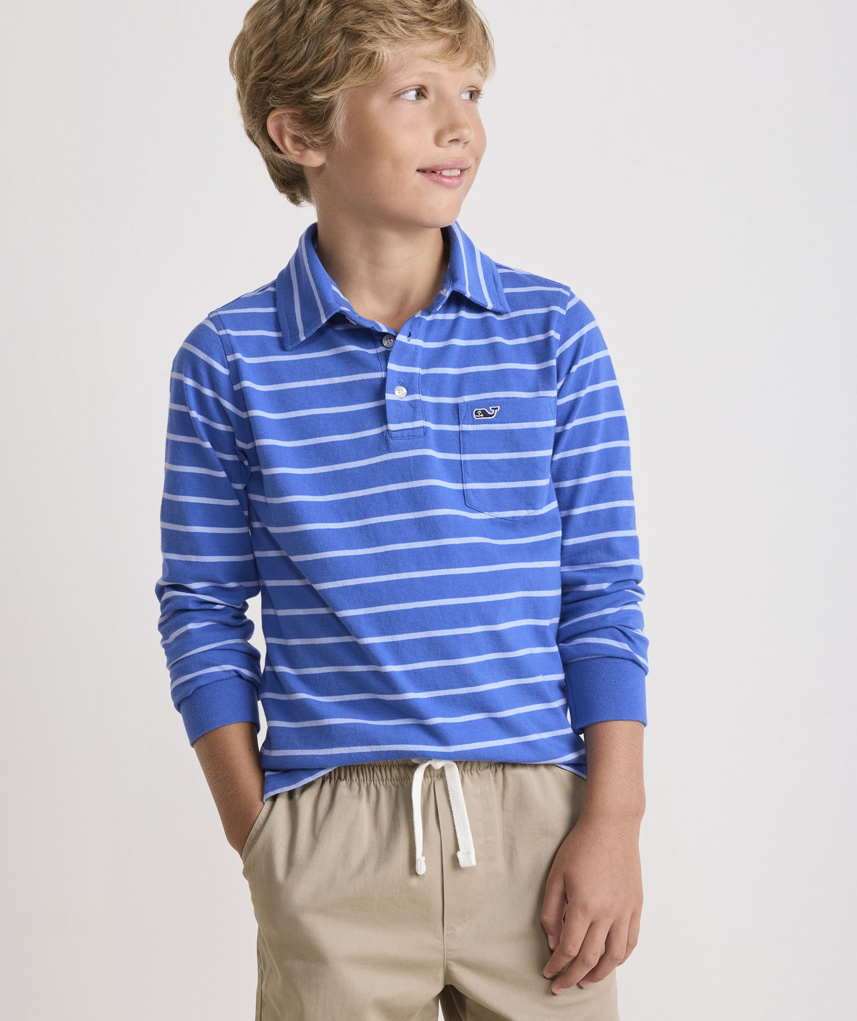 Boys' Striped Long-Sleeve Surf Polo
