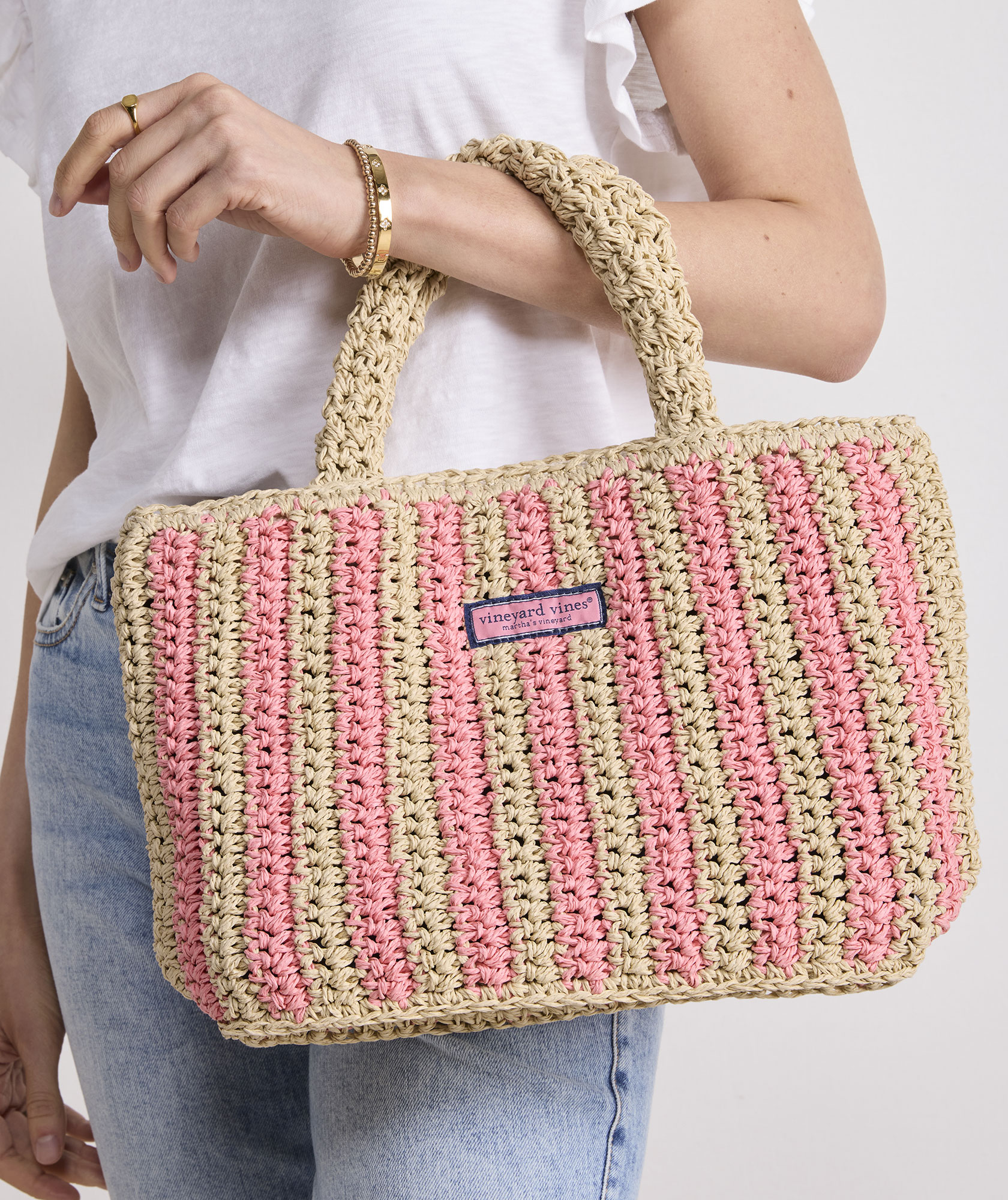 Womens Small Striped Straw Tote