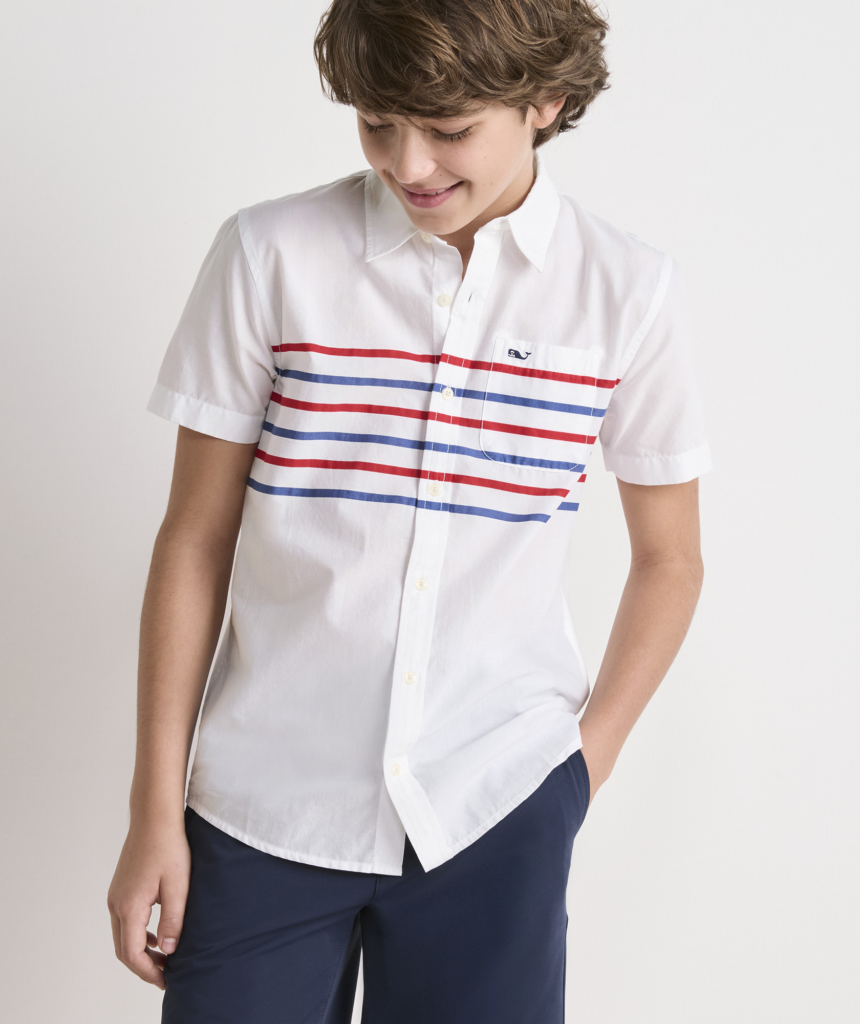 Boys' Printed Cotton Short-Sleeve Shirt