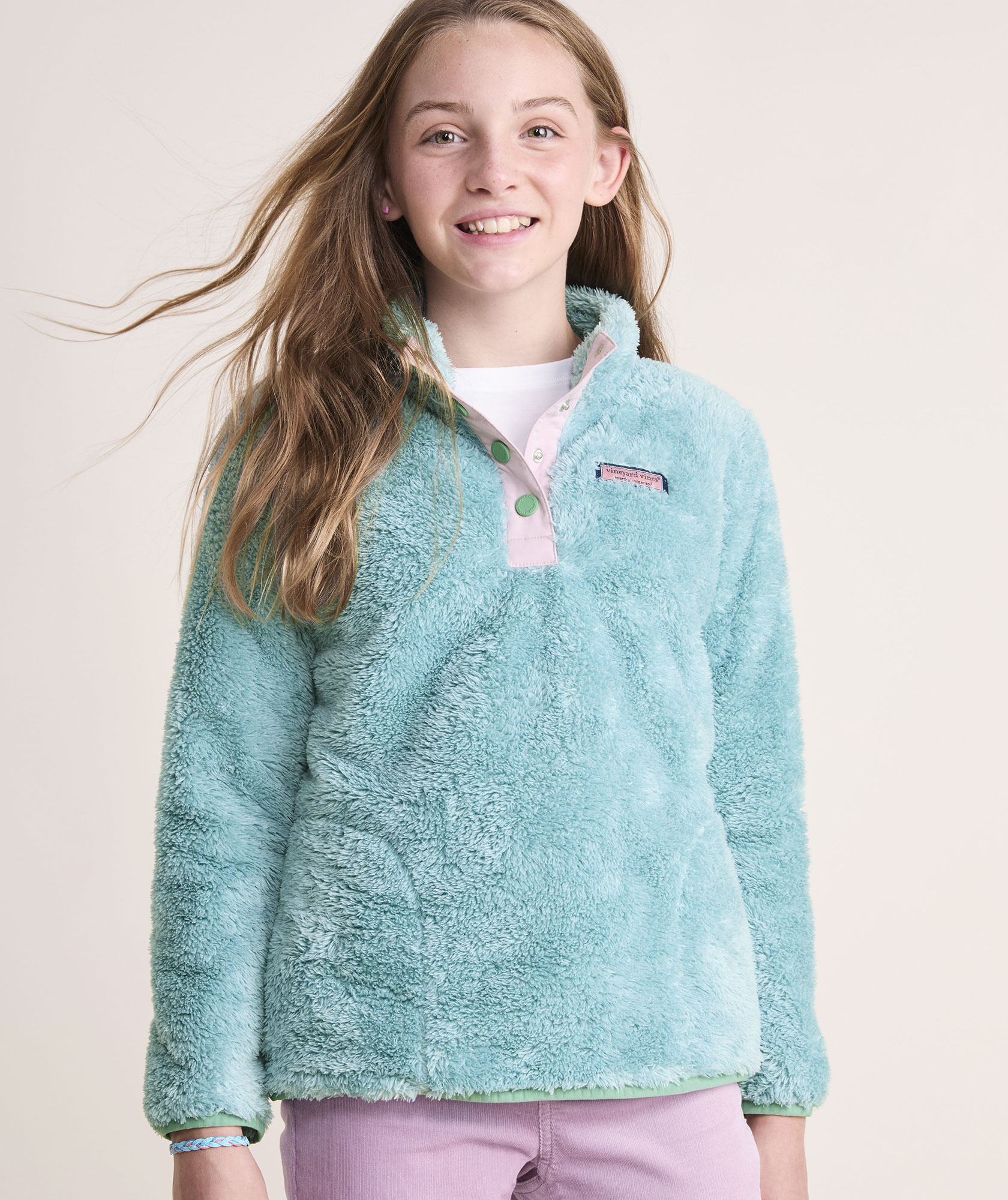 Girls Teddy Fleece Snap Pullover