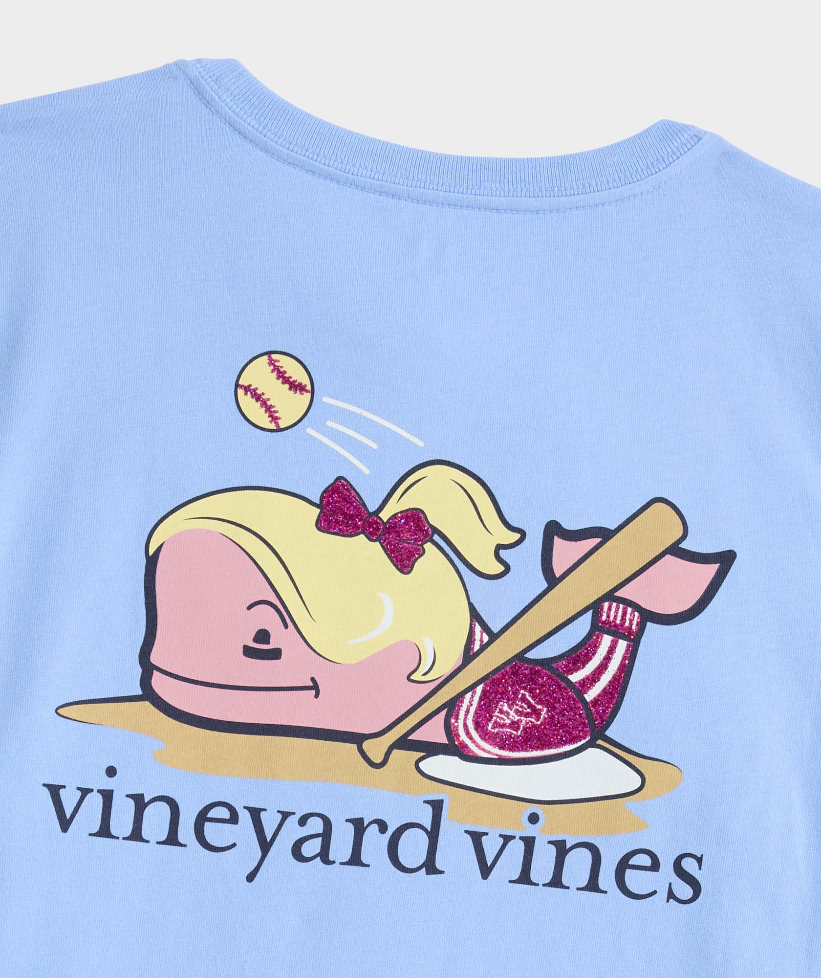 Girls' Glitter Softball Whale Short-Sleeve Pocket Tee