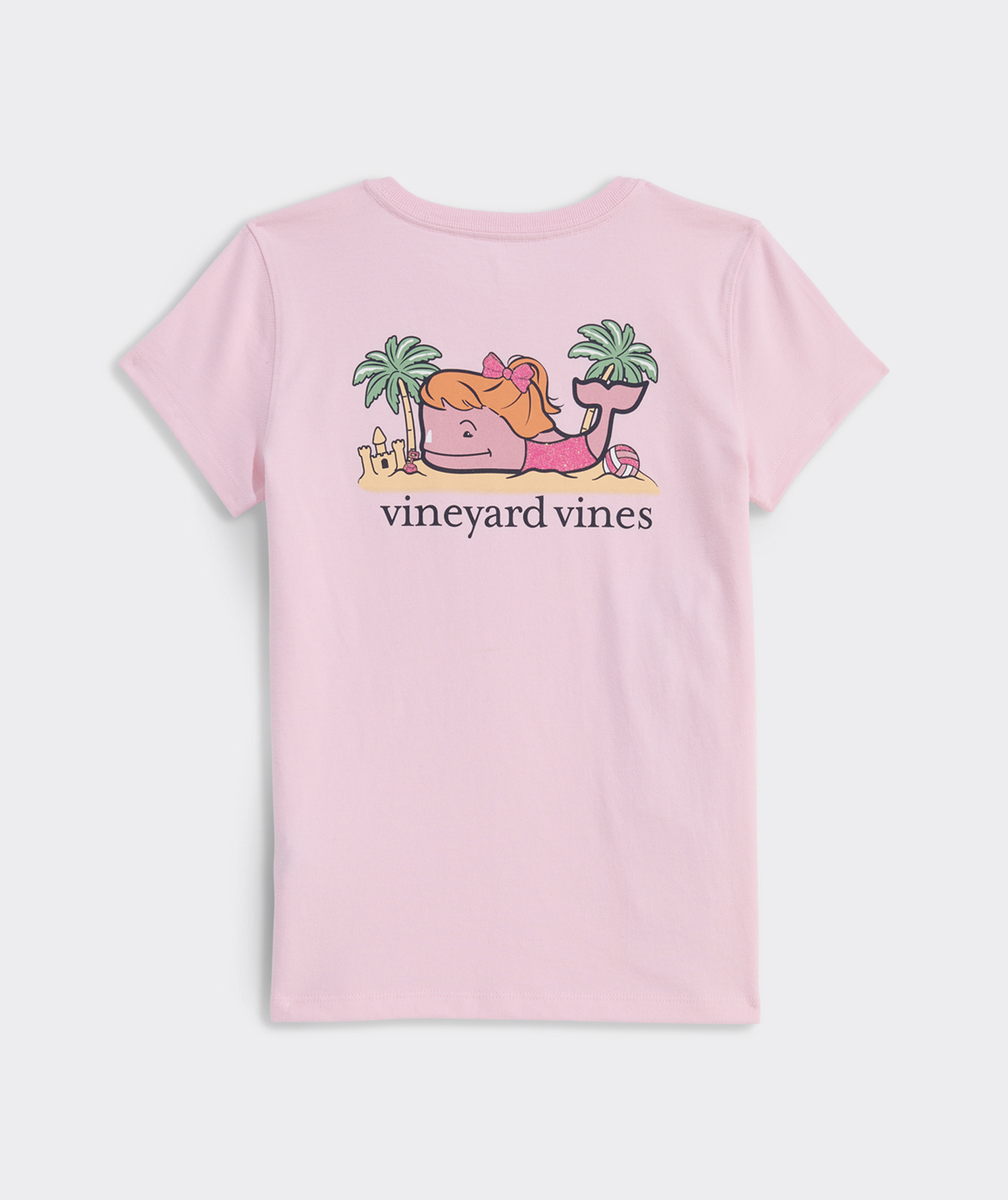 Girlsâ Glitter Sandcastle Whale Short-Sleeve Pocket Tee