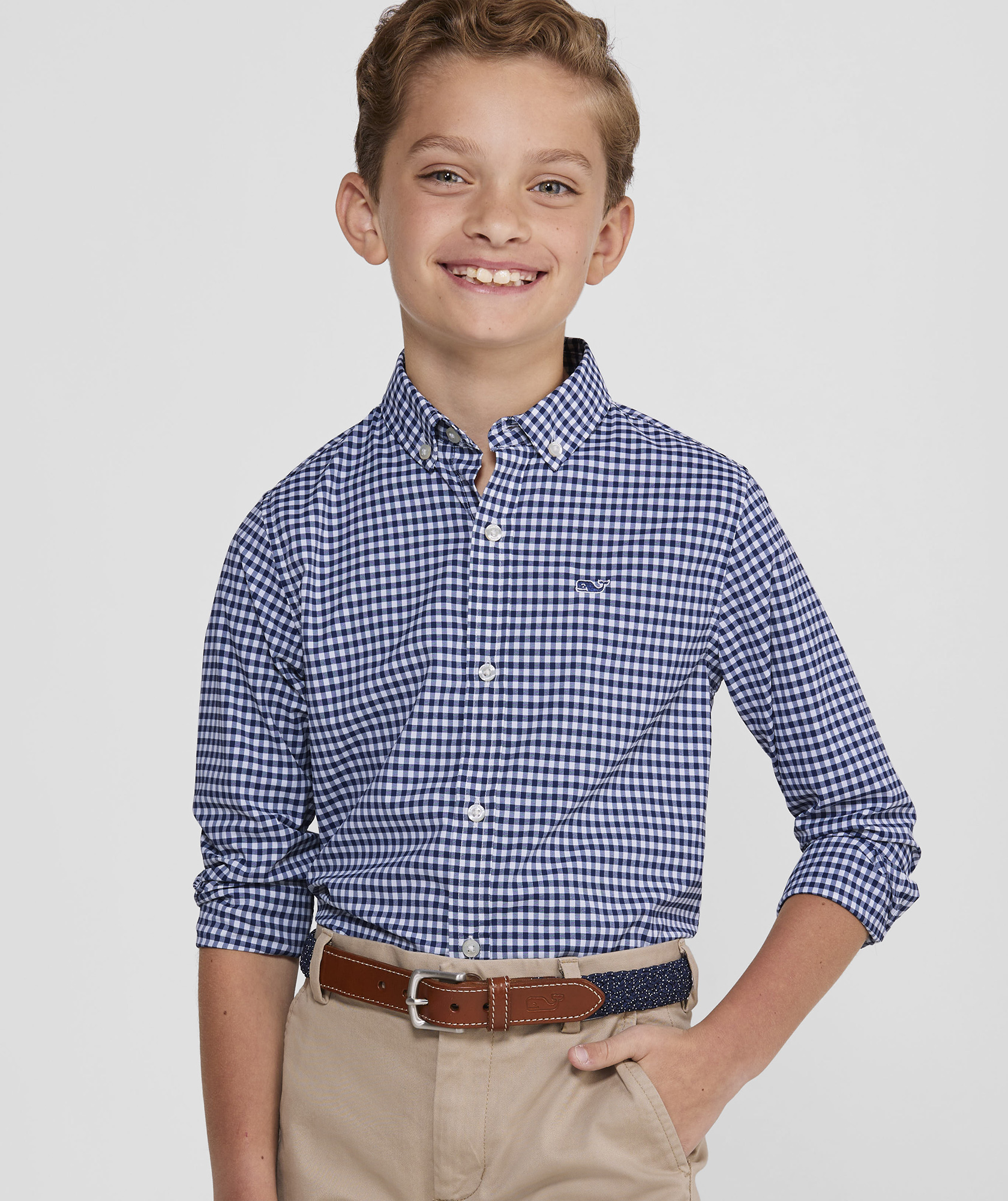 Boys' Skysail Gingham Performance Cotton Shirt