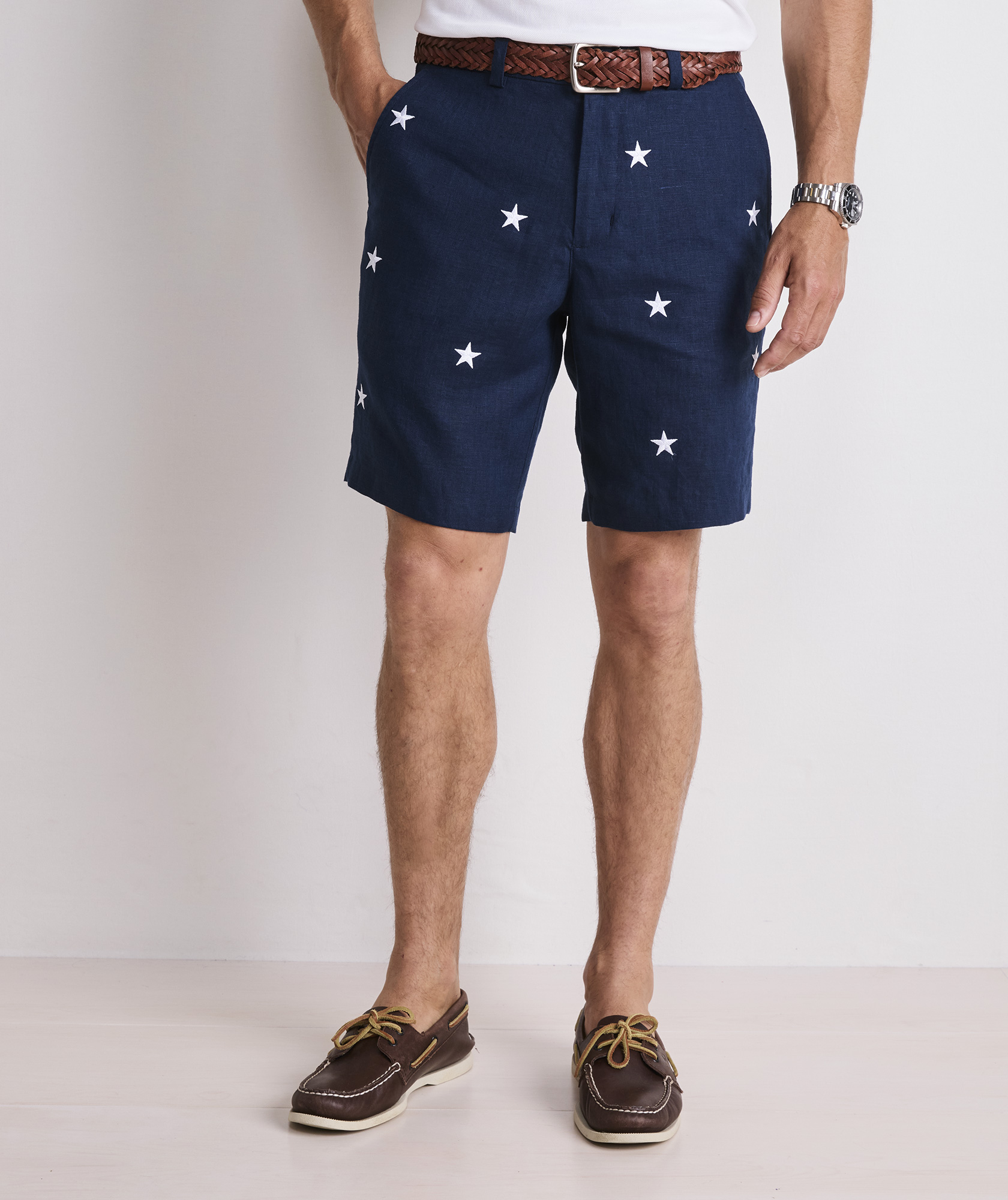 9 Inch Embroidered Linen Breaker Shorts