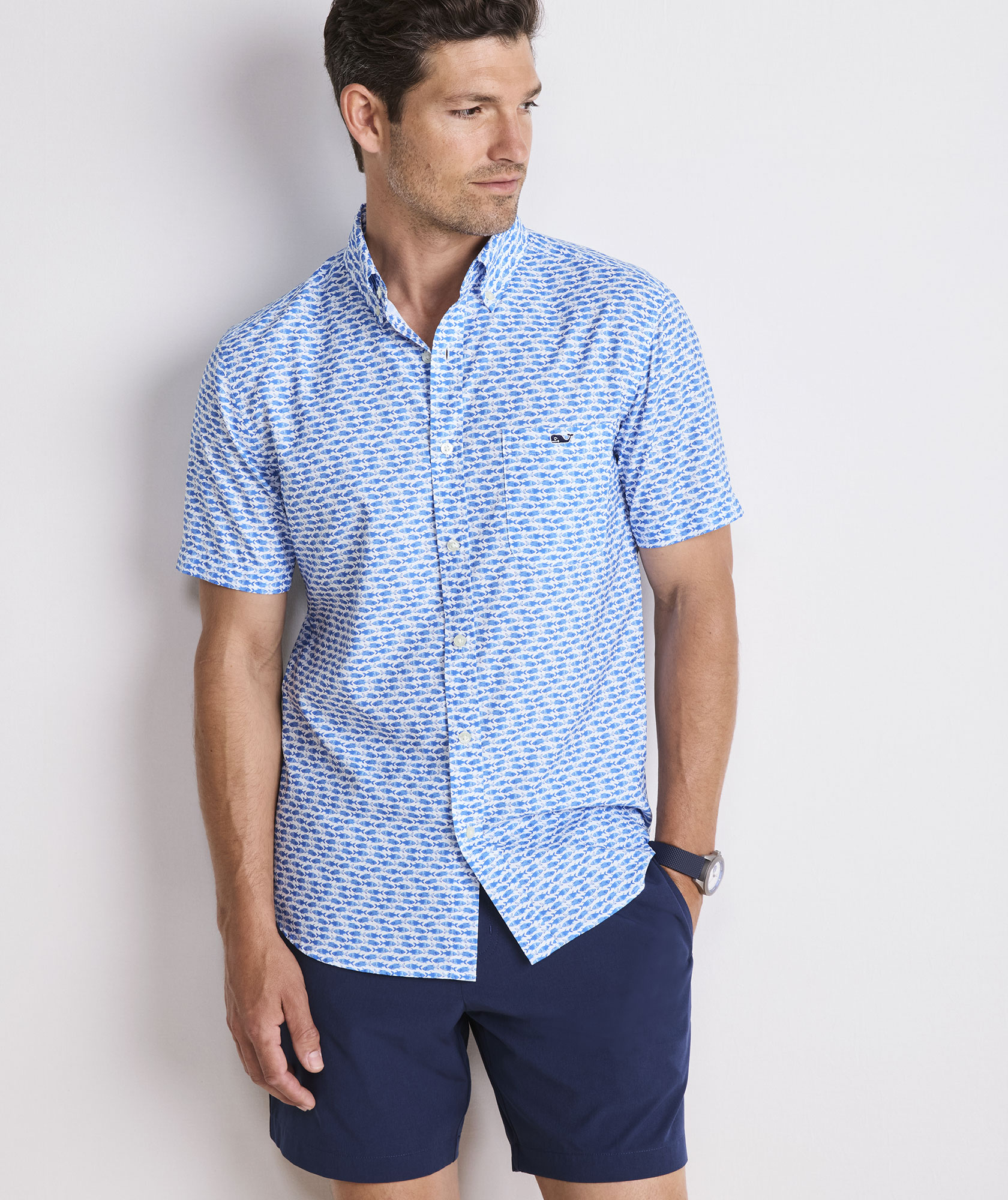 Micro Fish Short-Sleeve Performance Ripstop Shirt