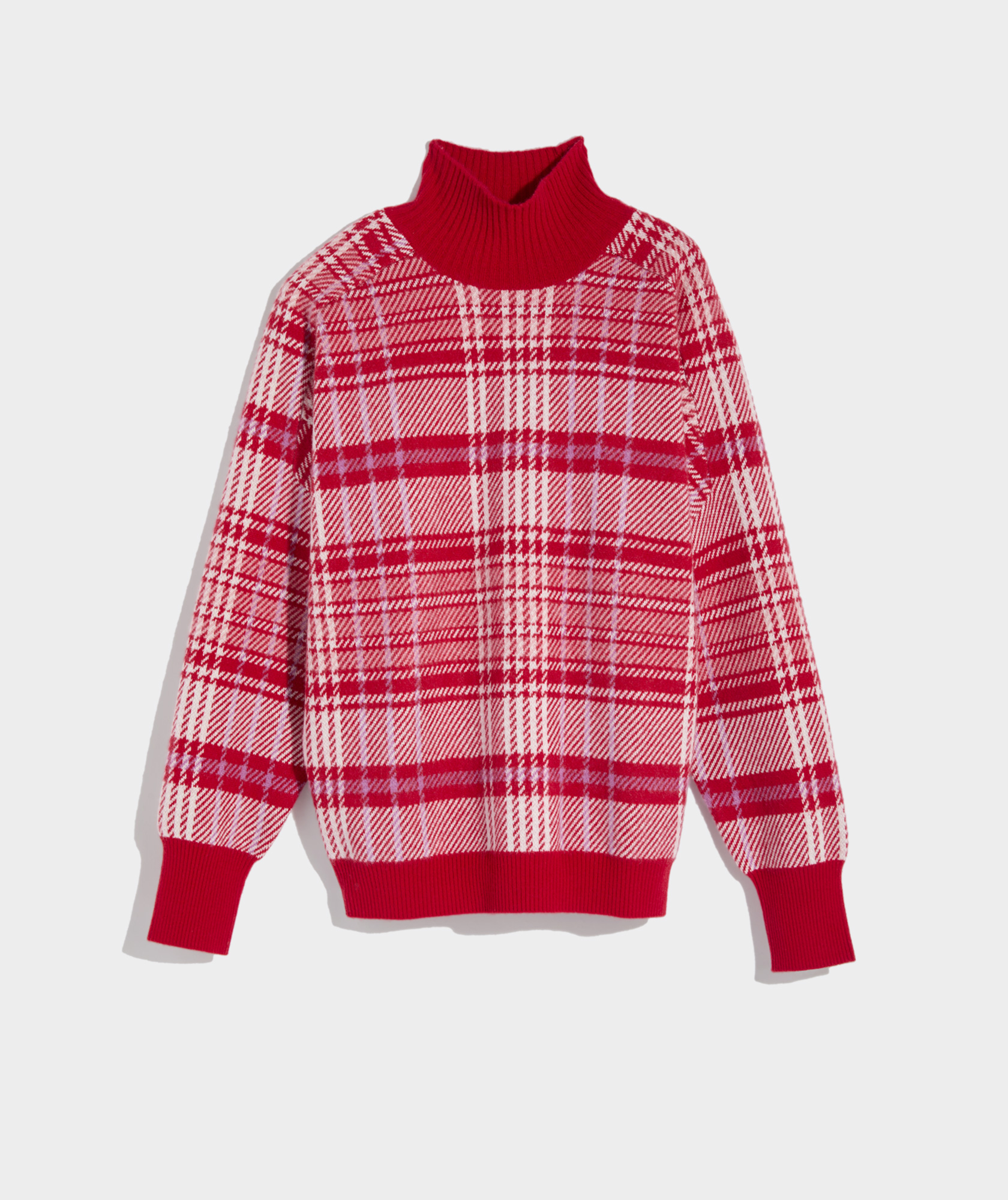Brushed Cashmere Plaid Mockneck Sweater