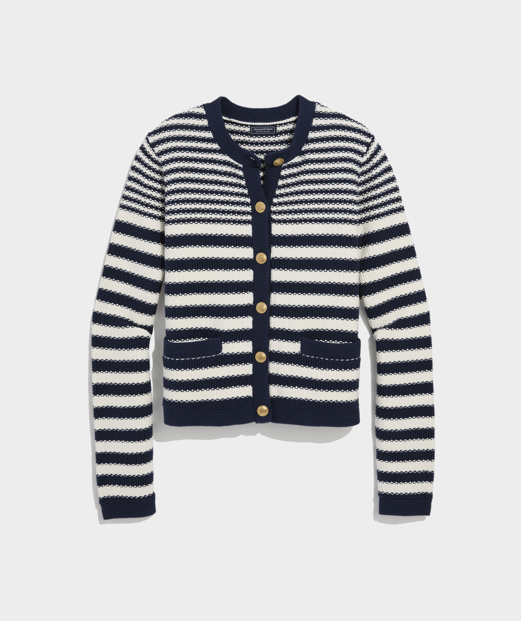 Cotton Stripe Crewneck Cardigan