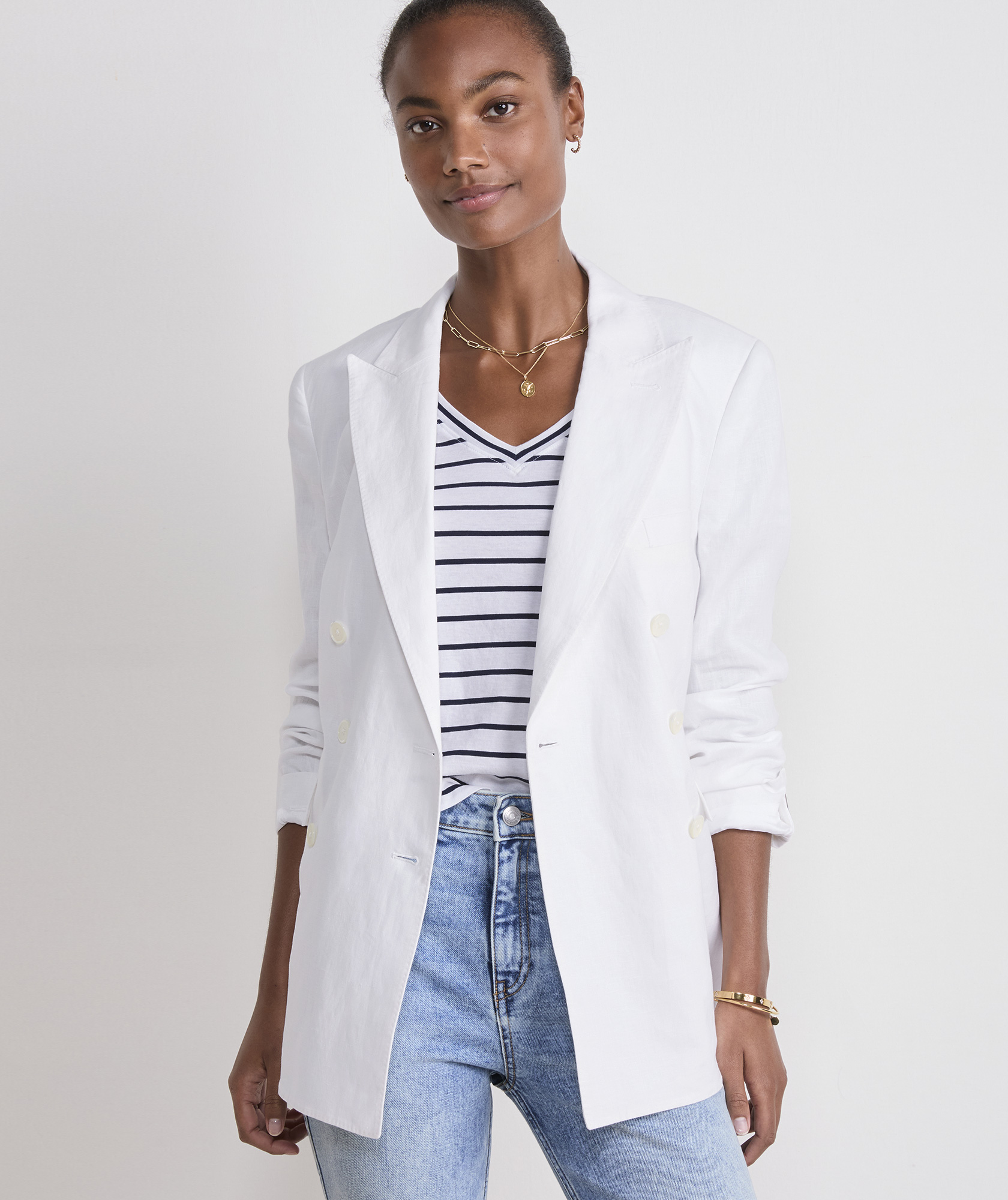 Double-Breasted Linen Jacket