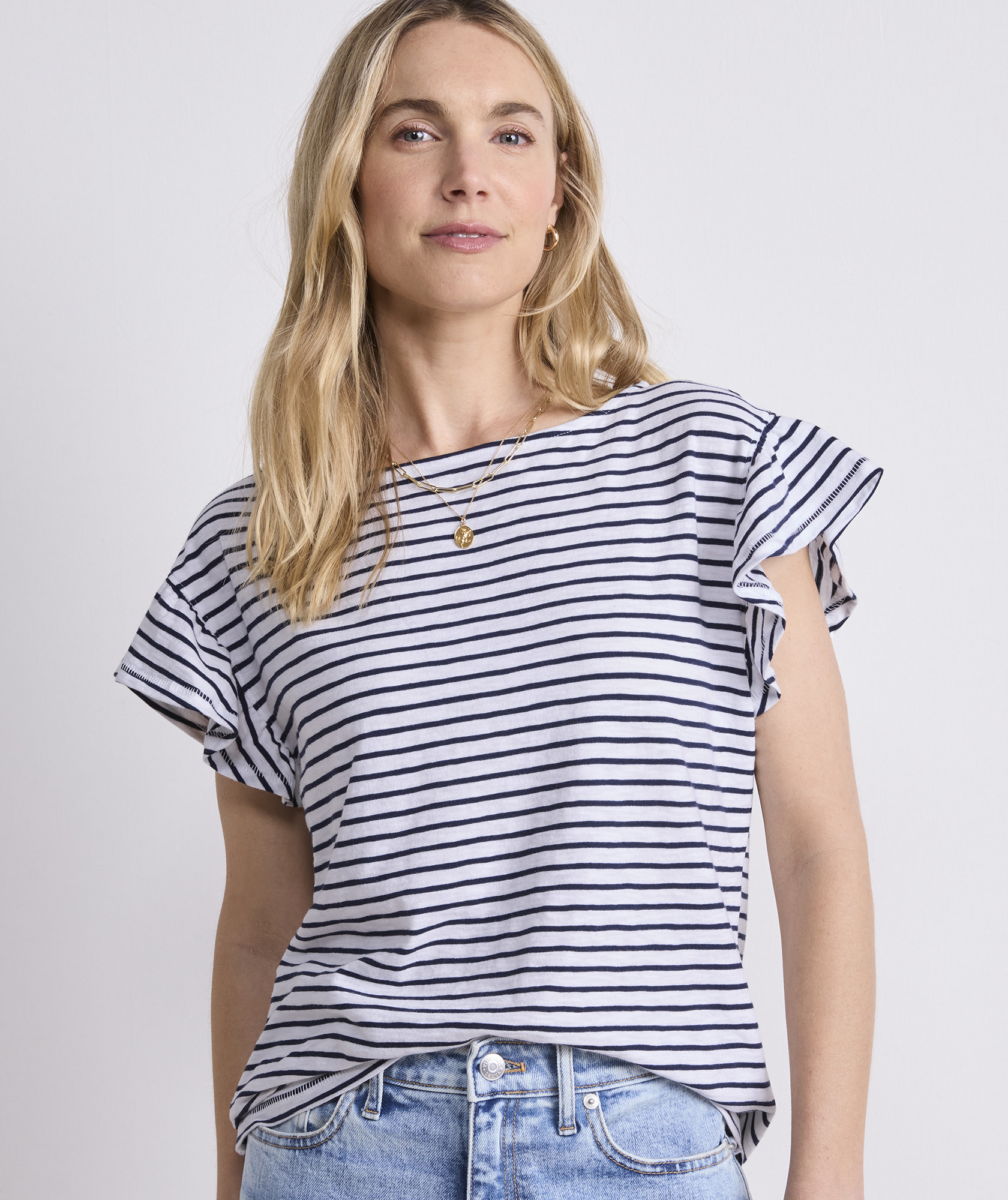 Slub Jersey Flutter-Sleeve Tee