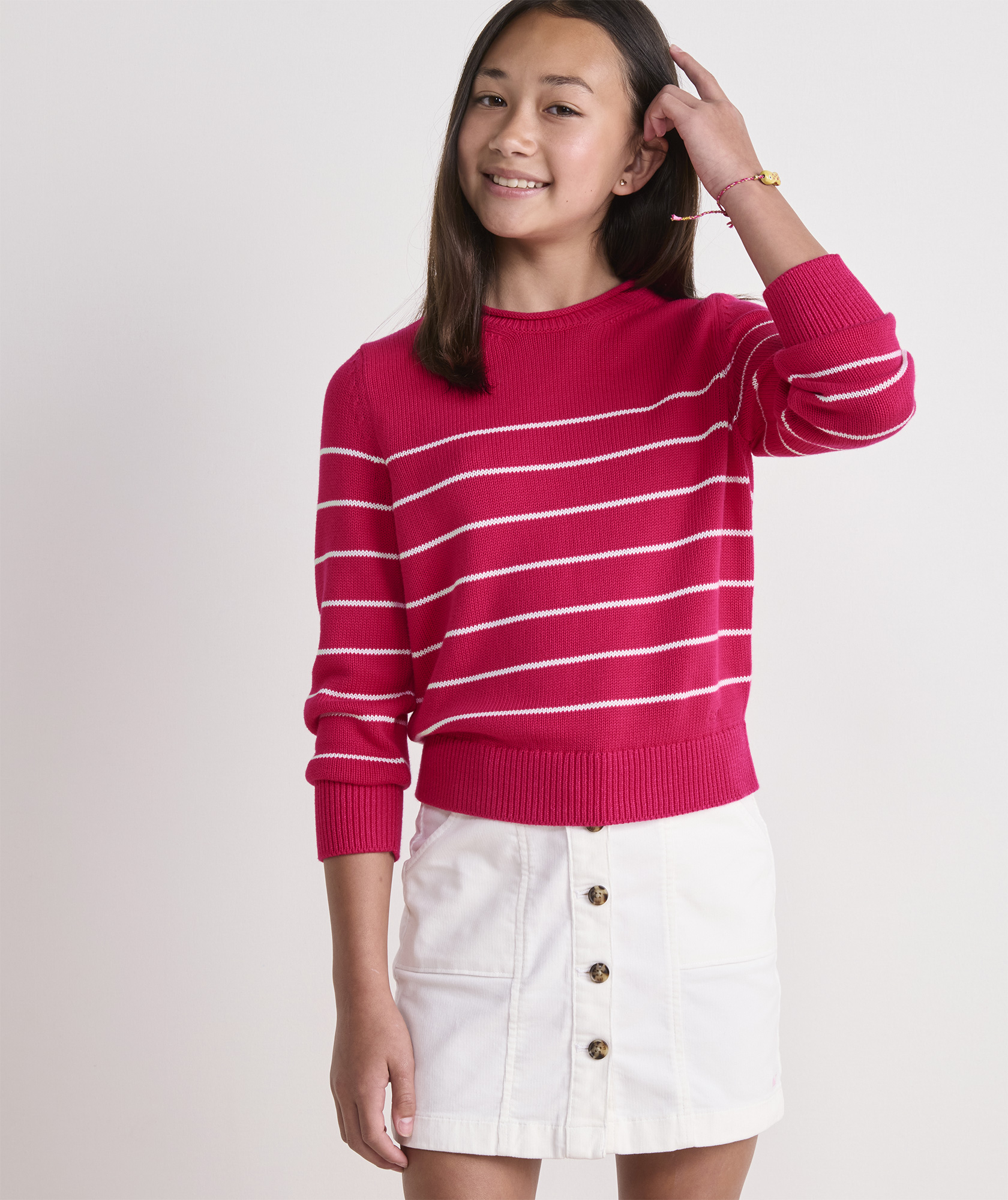Girlsâ Breton Stripe Rollneck Sweater