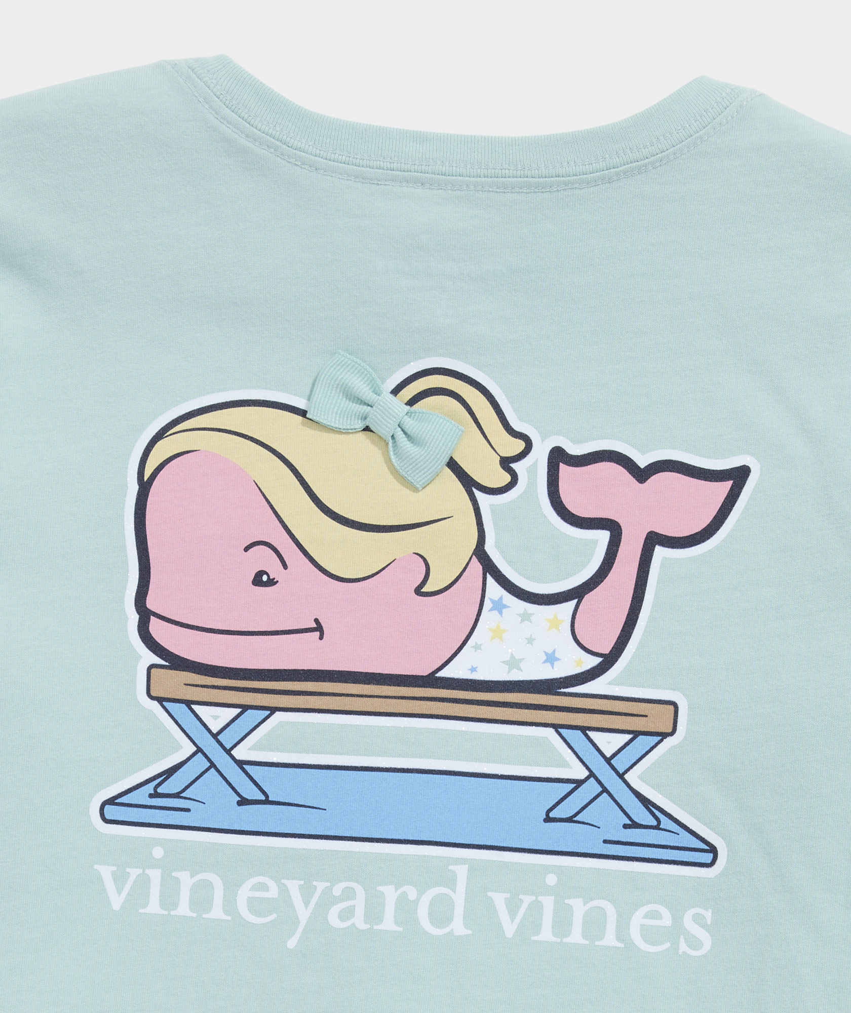 Girls Glitter Gymnastics Whale Short-Sleeve Pocket Tee