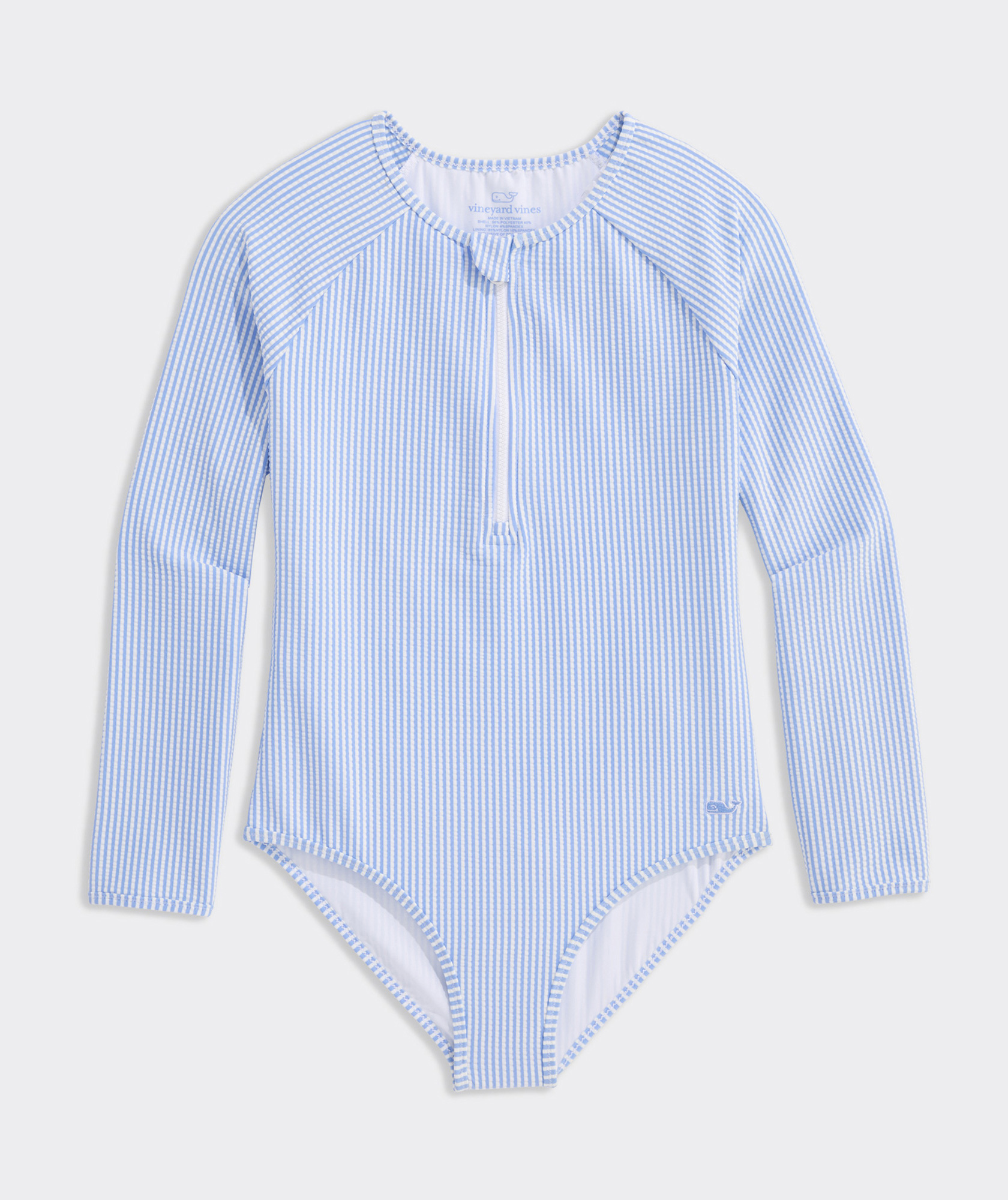Girls' Seersucker Long Sleeve Zipper One-Piece