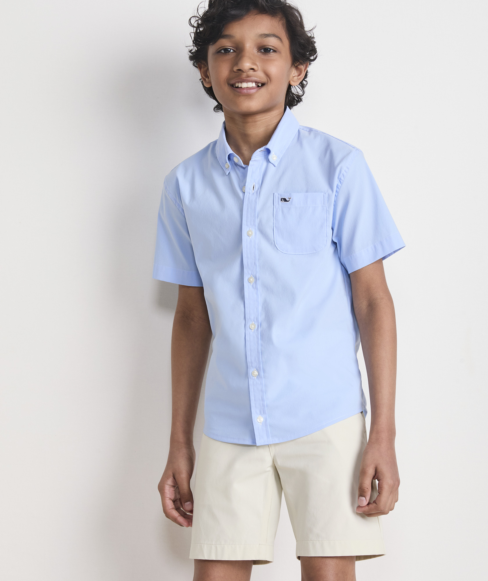 Boys' Breakwater Solid Performance Cotton Short-Sleeve Shirt