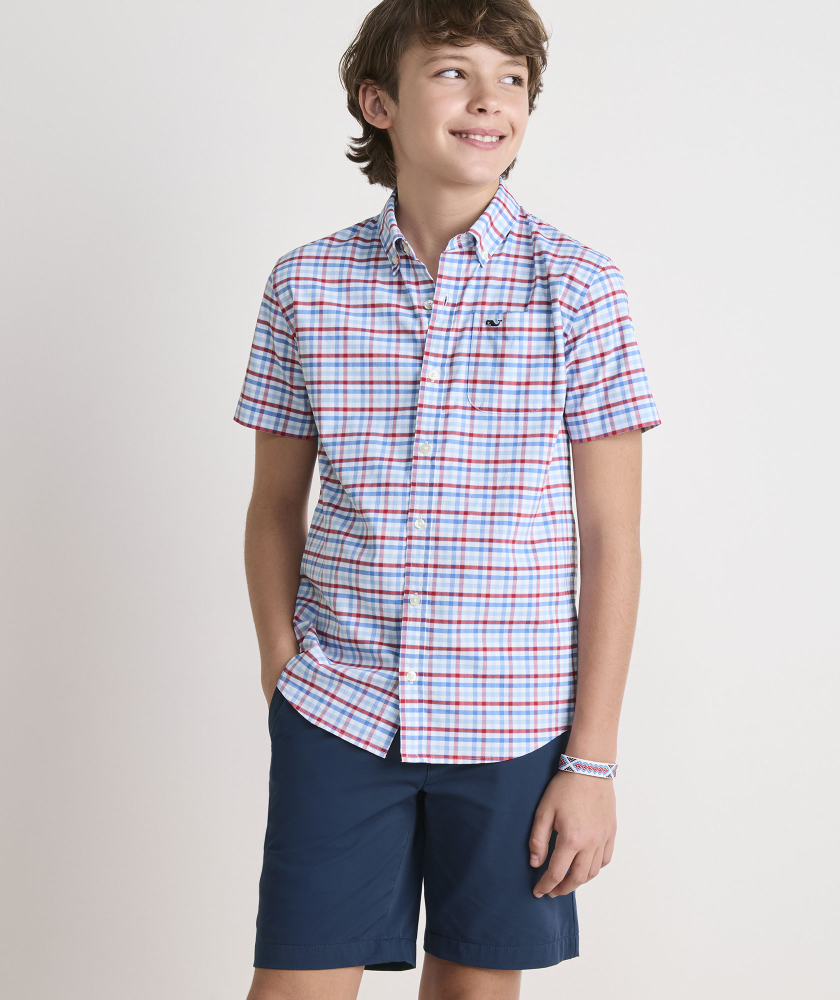 Boys' Road Town Tattersall Performance Cotton Short-Sleeve Shirt